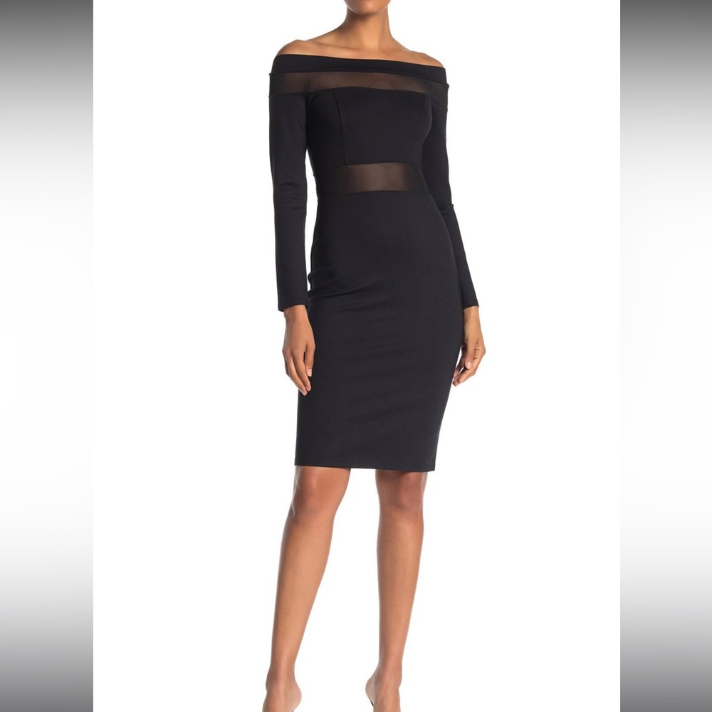 Off shoulder mesh panel bodycon dress